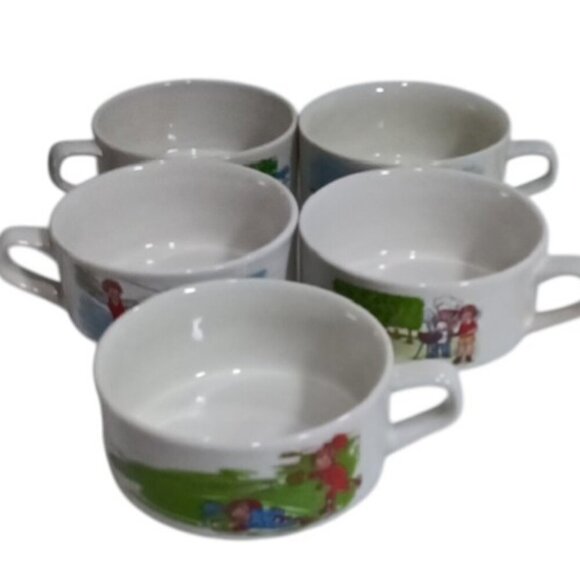 Vintage 80's Nostalgic Kitchen Campbell Soup Kids Soup Bowls w/ Handles Set of 5 - Picture 3 of 8